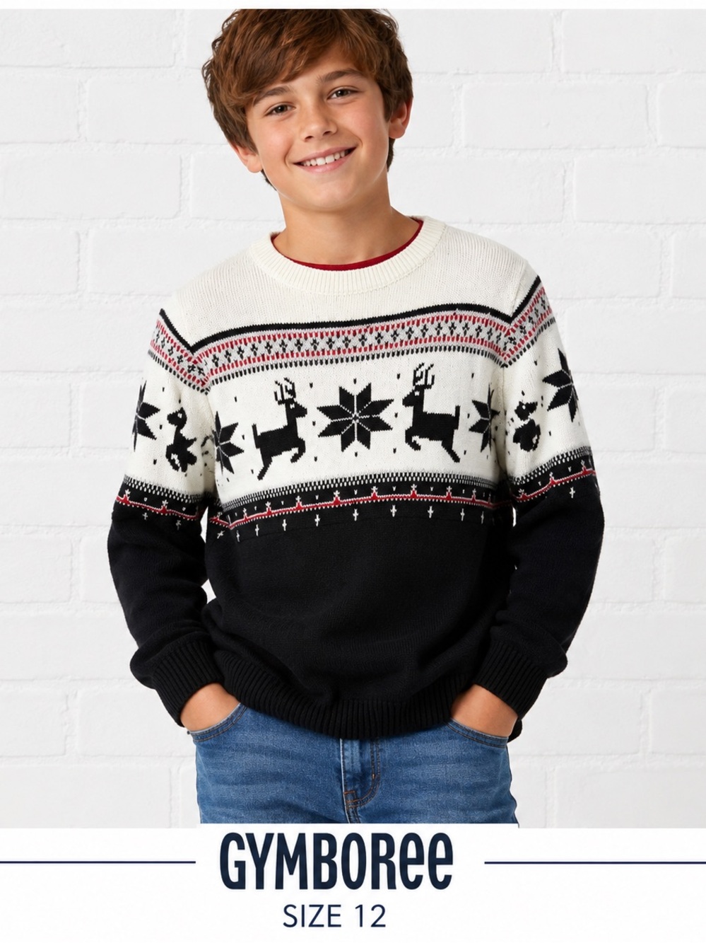 Gymboree Boys Fair Isle Reindeer Christmas Sweater 12 Holiday Knit/12
